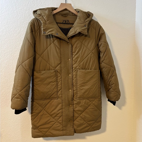 Zara Jackets & Blazers - Zara Women's Tan Quilted Puffer Jacket with Sherpa Lining Size 11-12 Brown